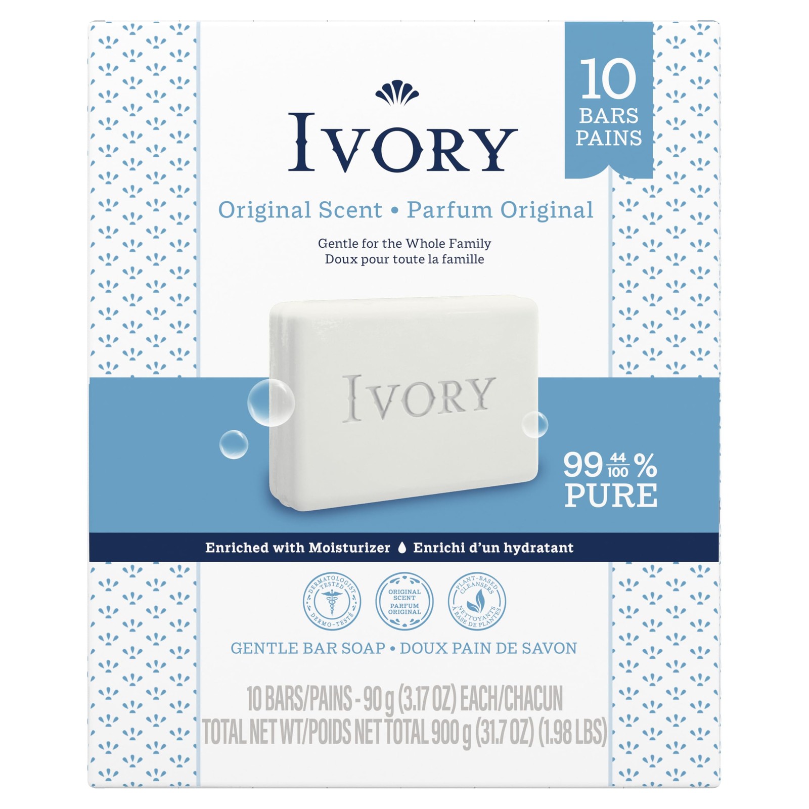 Ivory Gentle Bar Soap, Designed for Whole 3.17 Ounce (Pack of 10), White