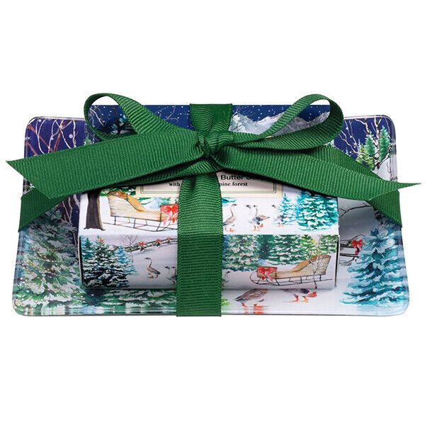 Michel Design Works Christmas Snow 4.5oz Boxed Soap & Glass Dish Gift Set