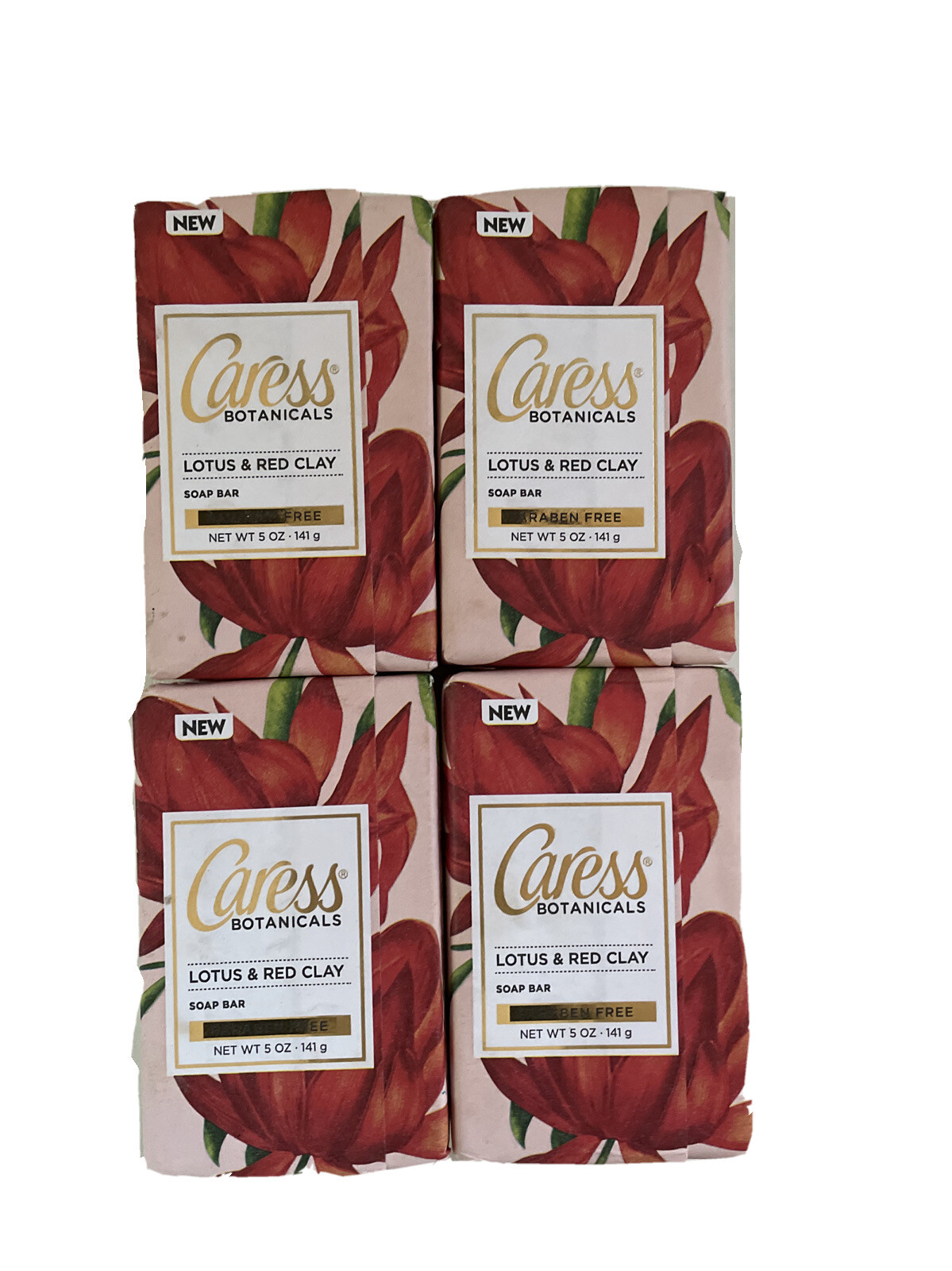 Lot of 4 Caress Botanicals Lotus & Red Clay Soap Bars Paraben Free 5 oz each