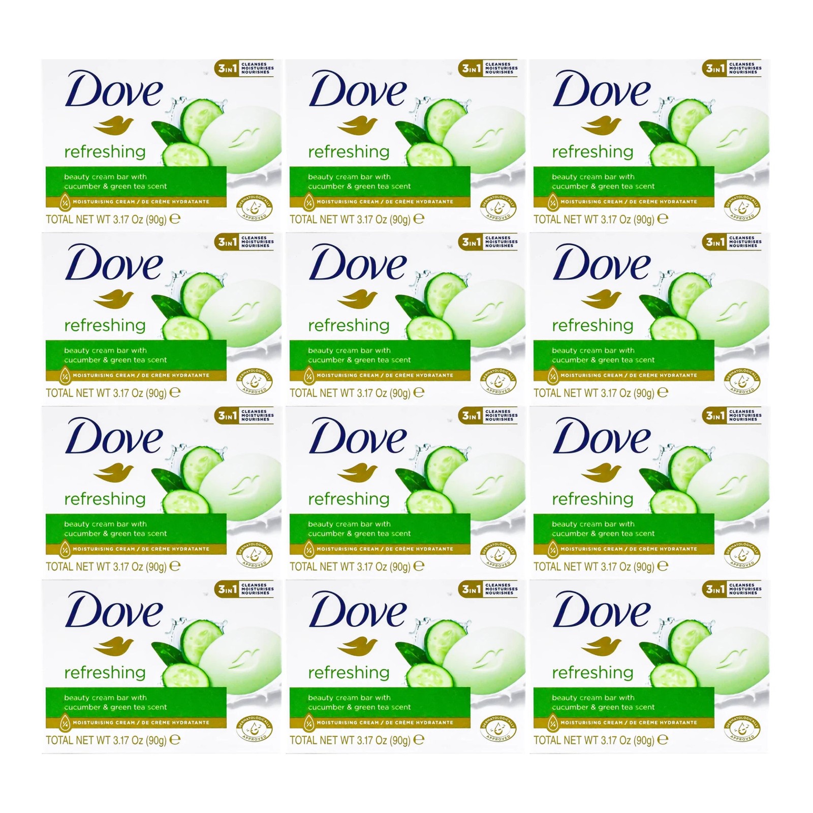 Dove Refreshing Beauty Bar Cucumber & Green Tea, 3.17oz (Pack of 12)
