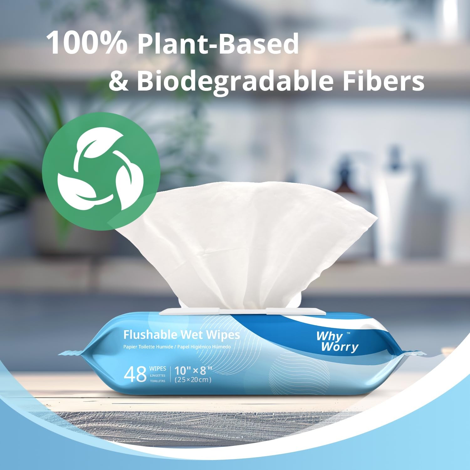WhyWorry Flushable Wipes for Adults, Extra Large 8″x10″ 48 Count (Pack of 1)