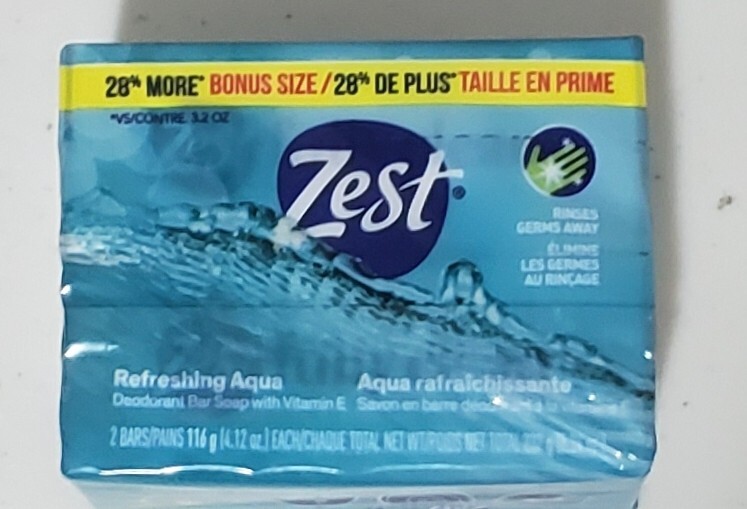 Pack of 2 Zest Refreshing Aqua Deodorant Bar Soap 3.2 oz Bars Rinses Germs Away