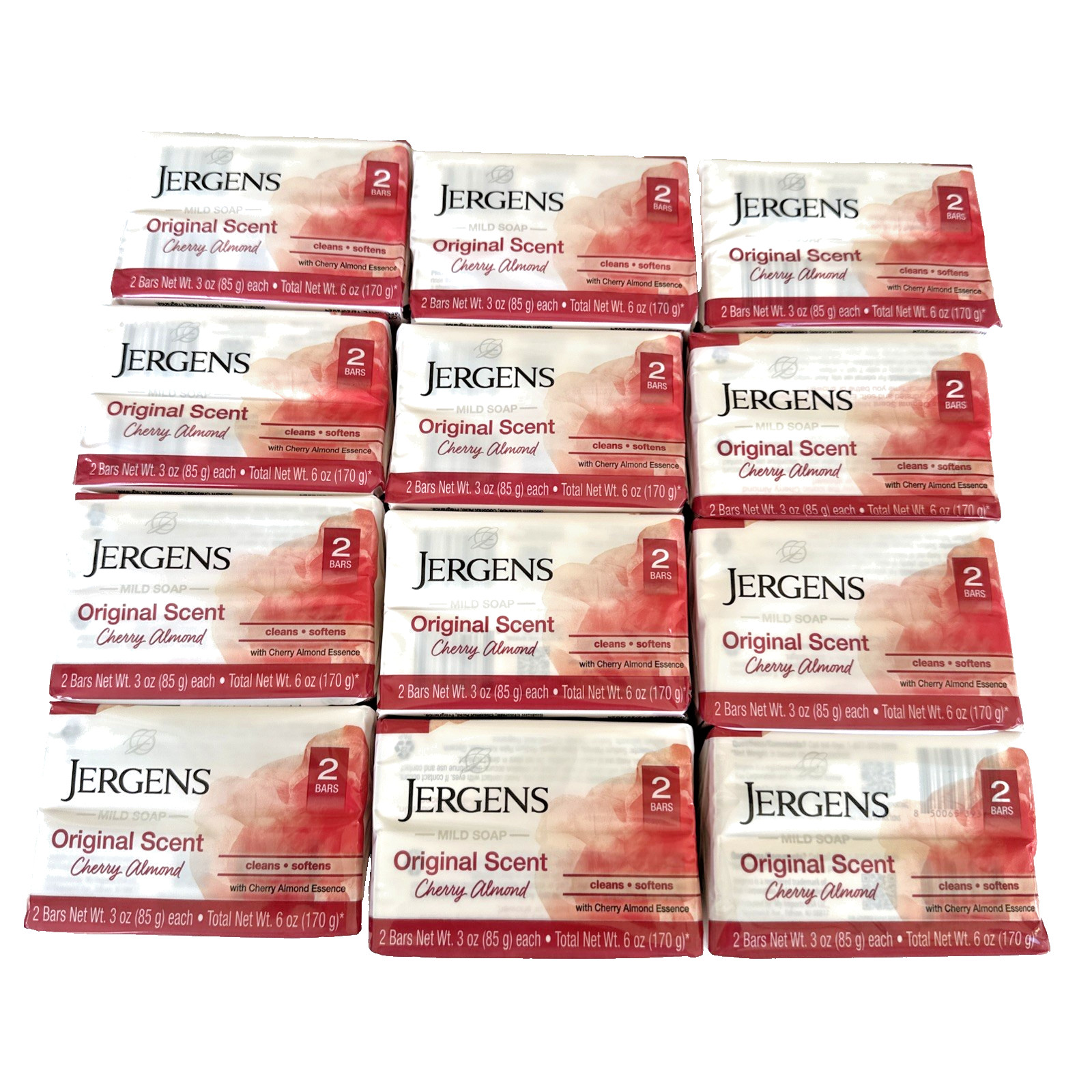 Jergens MILD BAR SOAP Cherry Almond Original Scent 24 Bars Family Pack 3.5oz Ec