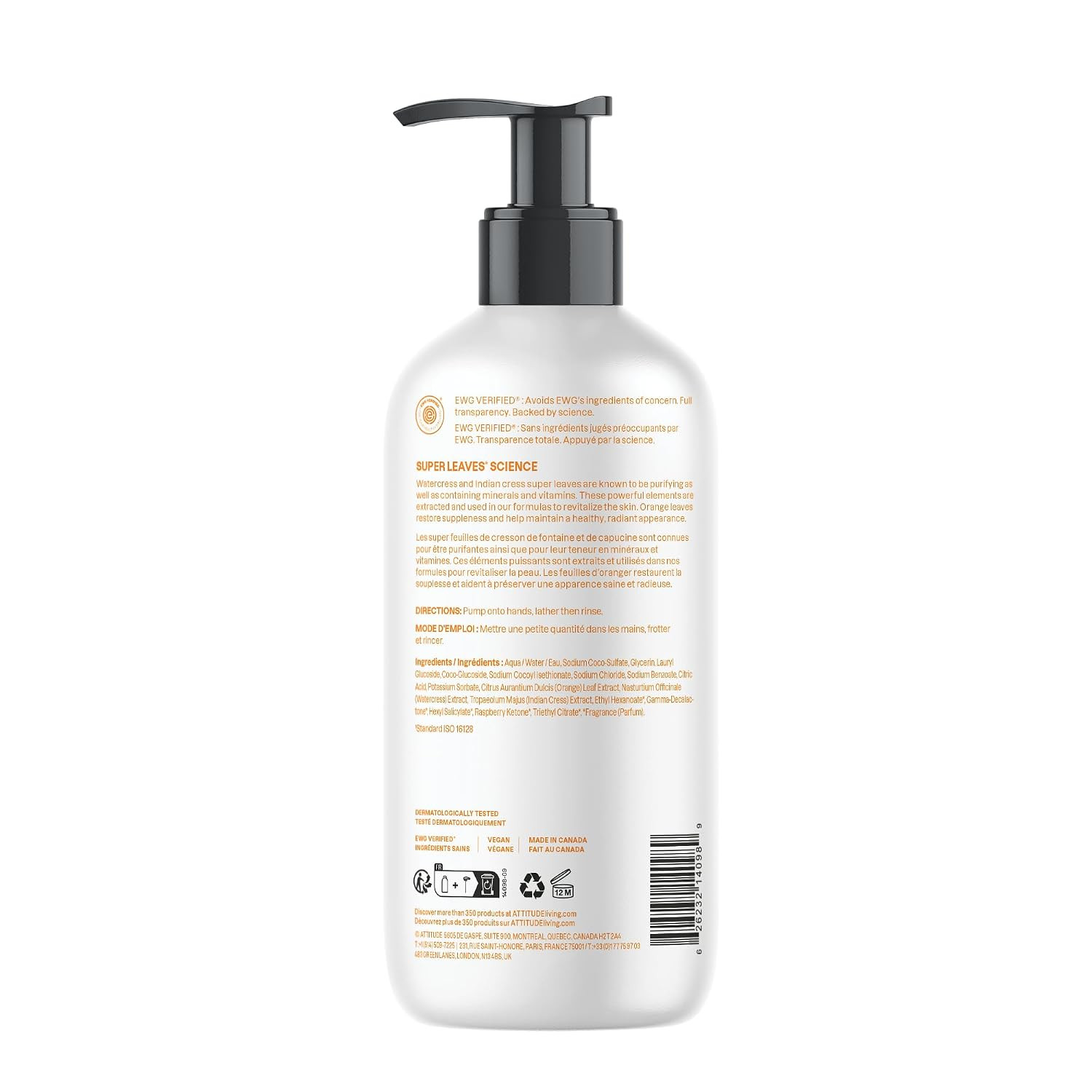 ATTITUDE Liquid Hand Soap, EWG Verified, Plant and Mineral-Based, Vegan Personal