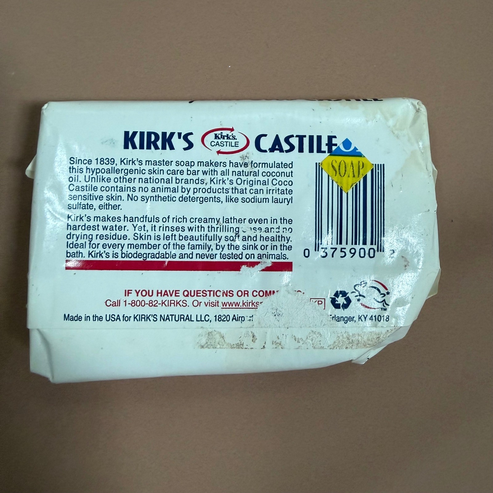 Kirk’s Original Coco Castile Natural Coconut Oil Bar Soap 4 oz Hypoallergenic
