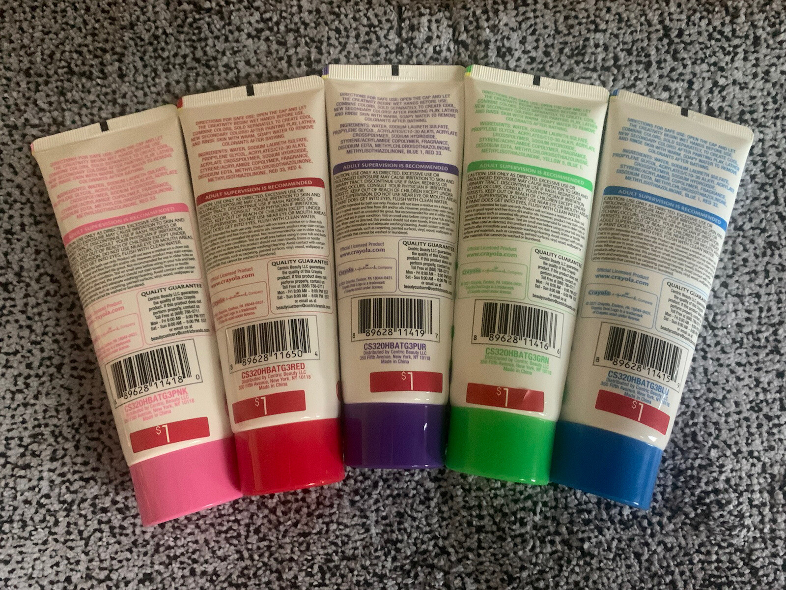 5PC SET: Crayola Bathtub Finger Paint Soap Kids 3oz: Red Blue Green Purple Pink