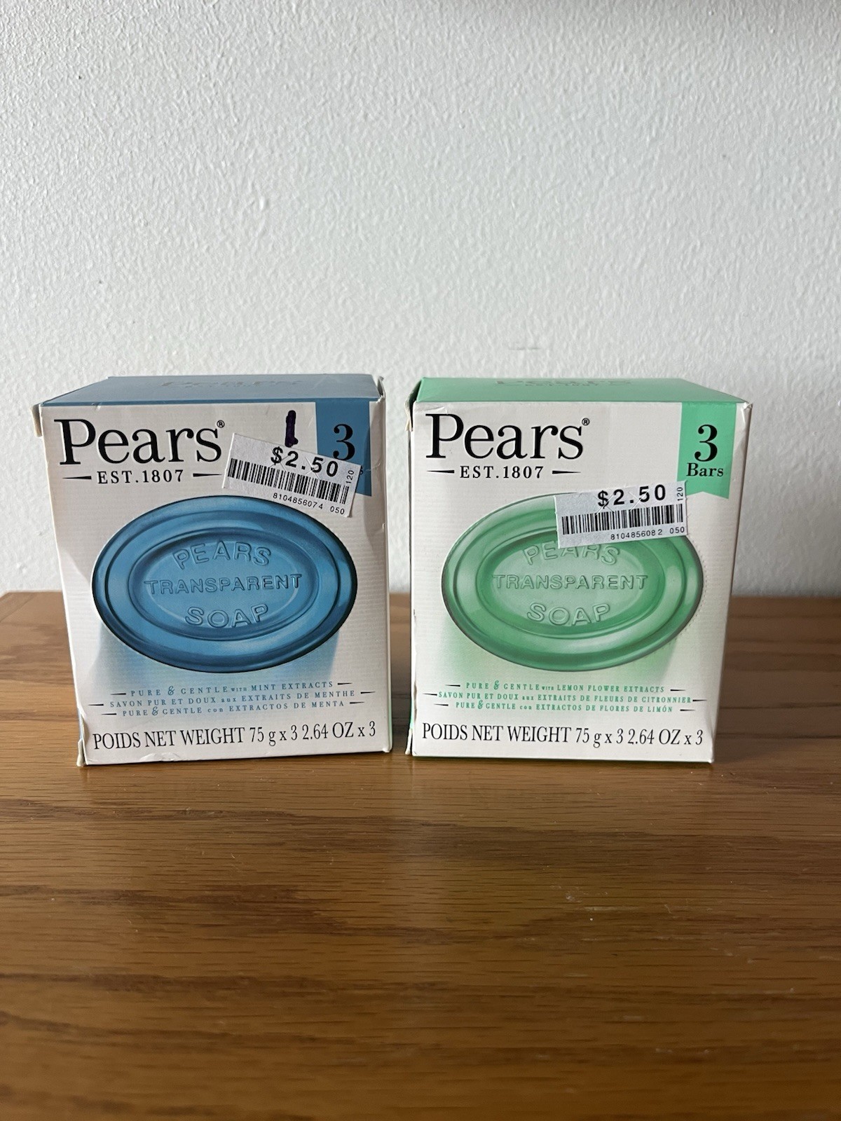 Pears Soap Bundle 1 Box W/Lemon Flower Extract & 1 Box W/ Mint Extracts 2.64 OZ