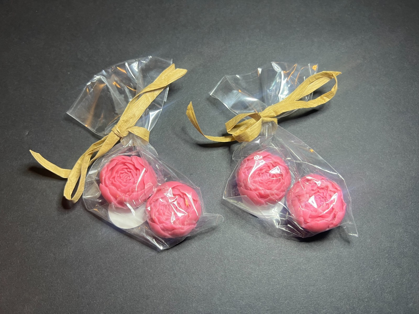 Set of 2 Pink Mini Floral Peony Flower Shaped Vegan Glycerin Soaps .9oz