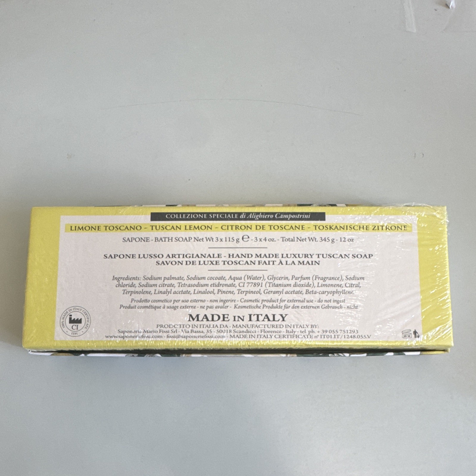 Saponerie Mario Fissi Tuscan Lemon Bath Soap Bars 3 Pack 4 oz Each Italy