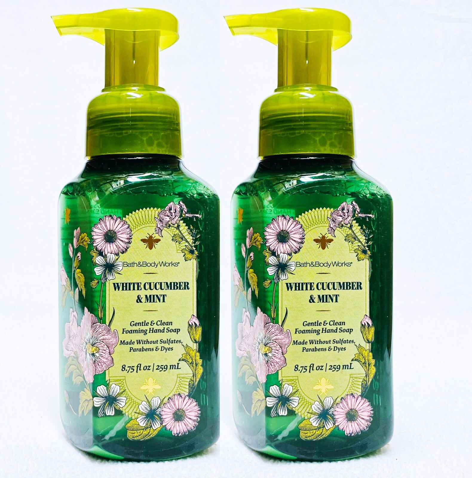 2 Bath & Body Works WHITE CUCUMBER MINT Gentle Foaming Hand Soap 8.75 oz