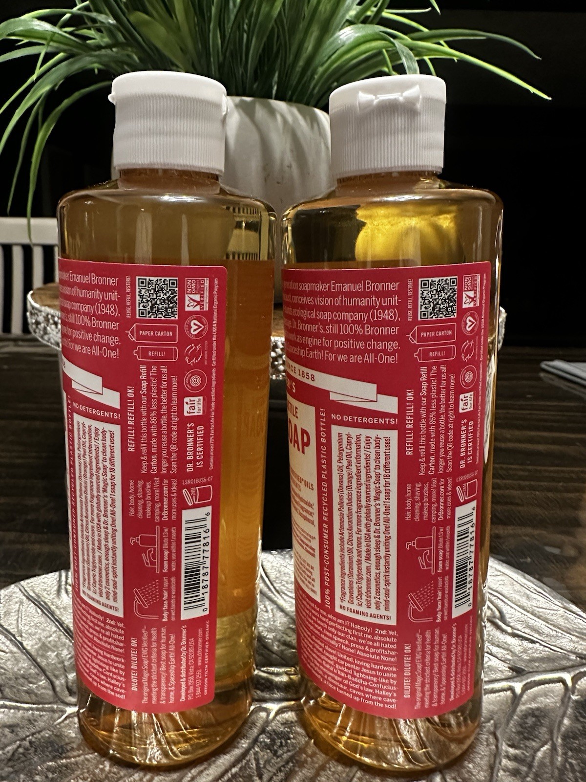 Dr Bronners Rose Pure Castile Liquid Soap Organic All Purpose 16 Fl Oz 2 Pack
