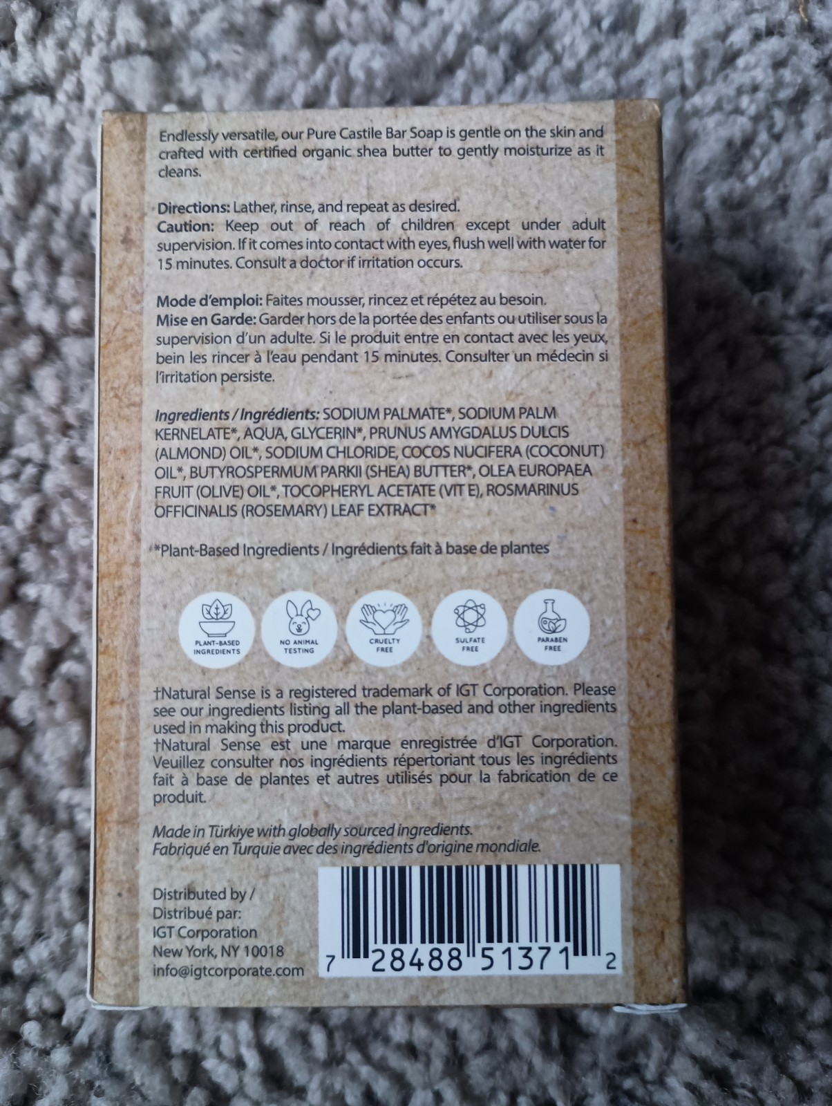 Natural Sense Castile Soap Almond 5 oz Sulfate Paraben Dye Free Cruelty Free