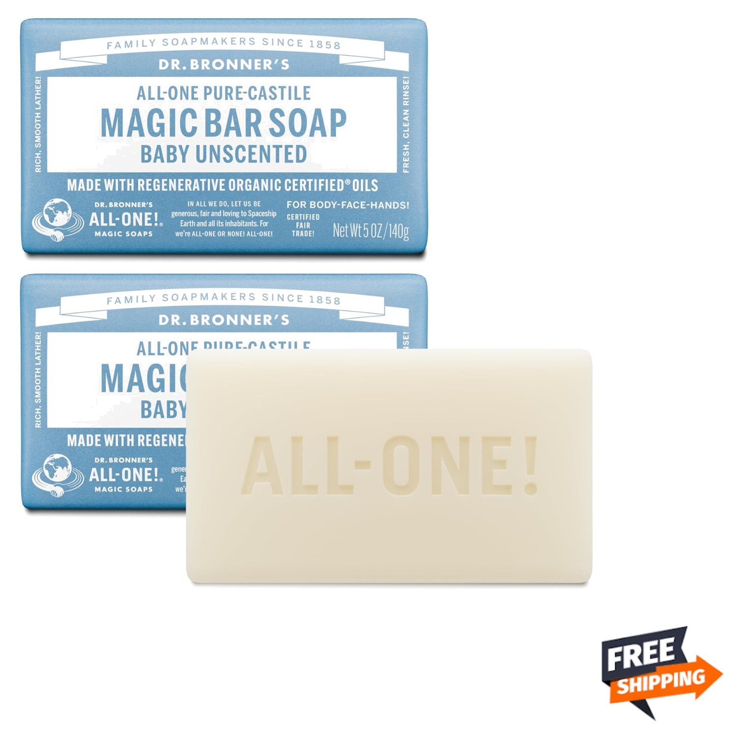 Castile Baby Soap Unscented Organic Hemp Body Face Hair 2 Pack