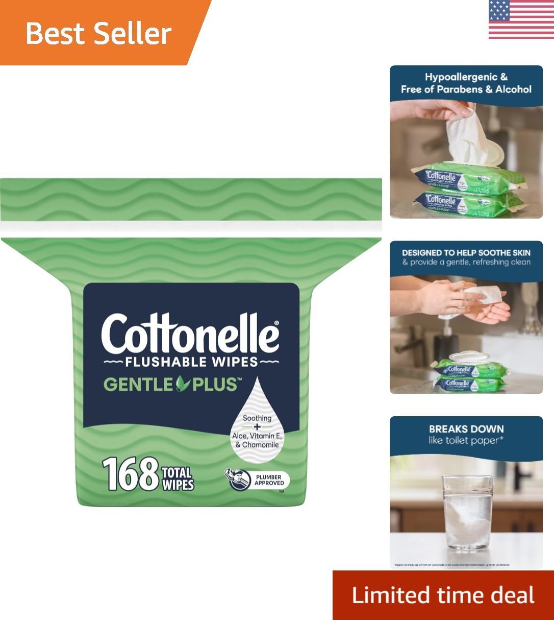 Cottonelle GentlePlus Flushable Wet Wipes Aloe Vitamin E Refill Pack 168 Wipes