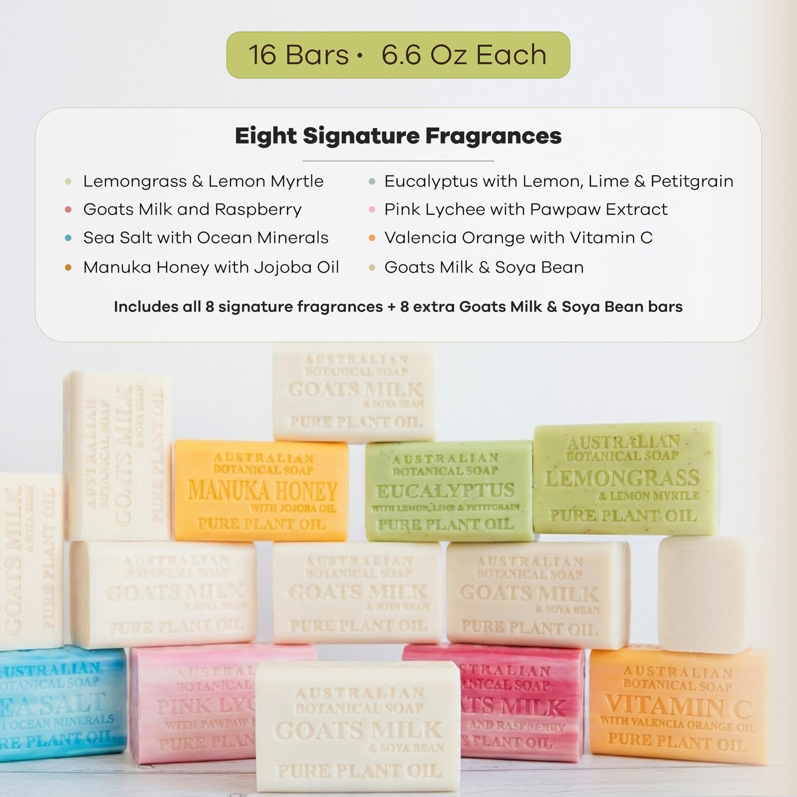 Australian Botanical Soap 16-Bar Set, 6.6 Ounce (Pack of 16), Multicolor