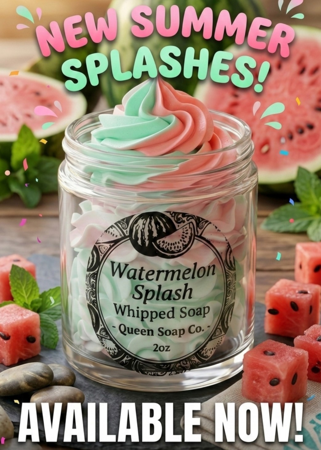 Watermelon Splash Whipped Soap – Great For Shave 2oz NEW Summer Scent Organic