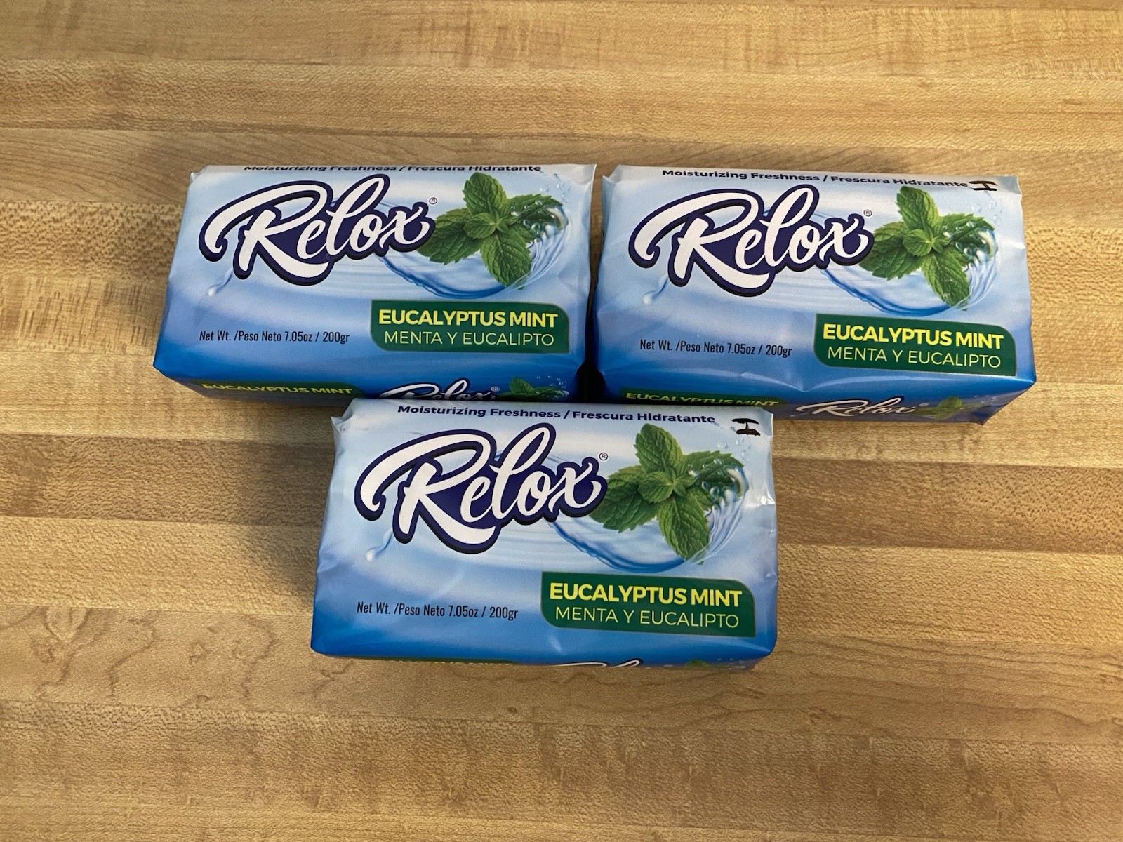 Three Bars of “Relox” Eucalyptus Mint Bar Soap. Moisturizing 7.05oz