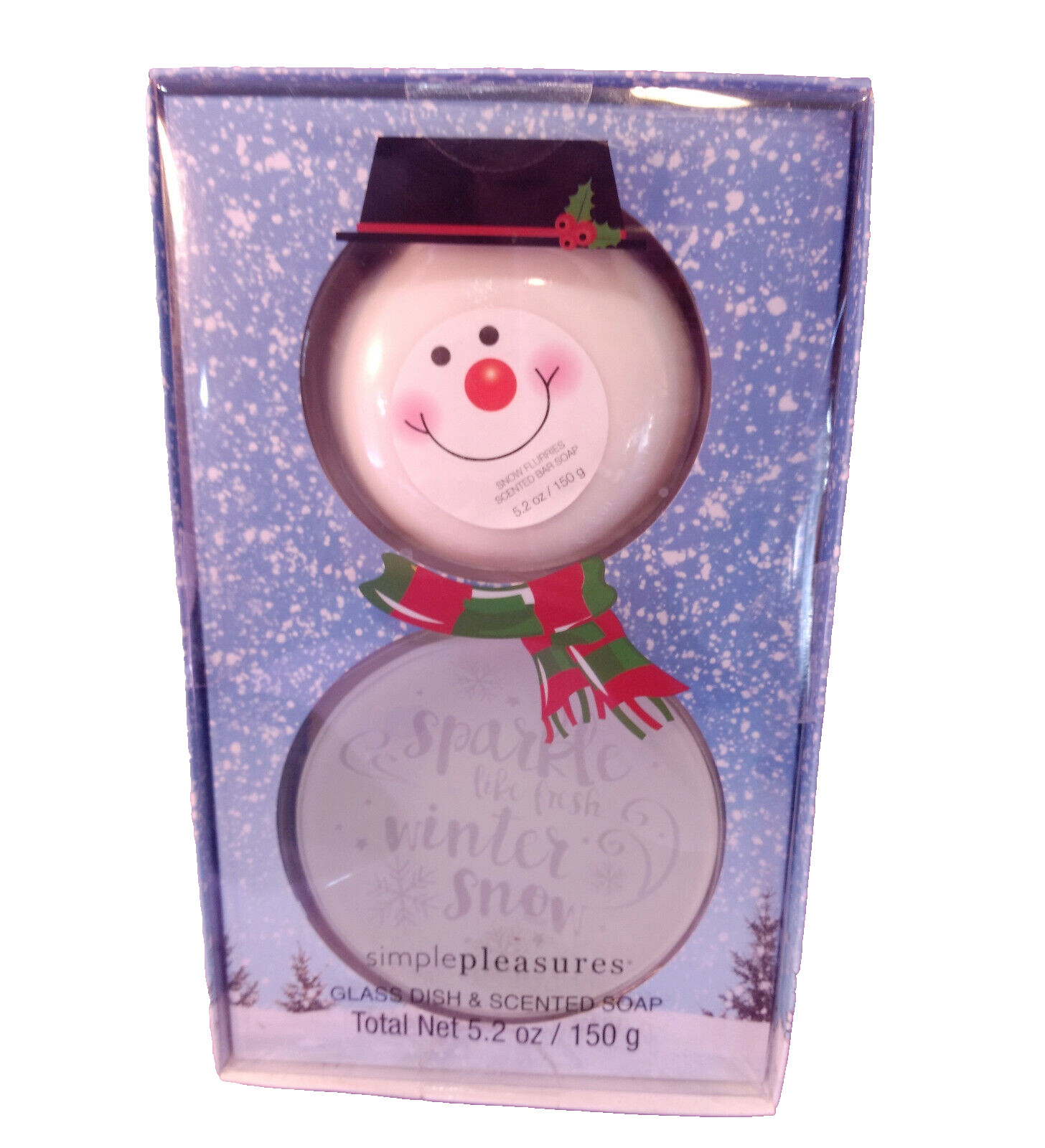 Christmas Snowman Glass Soap Dish Scented Gift Set Stocking Stuffer New in Box