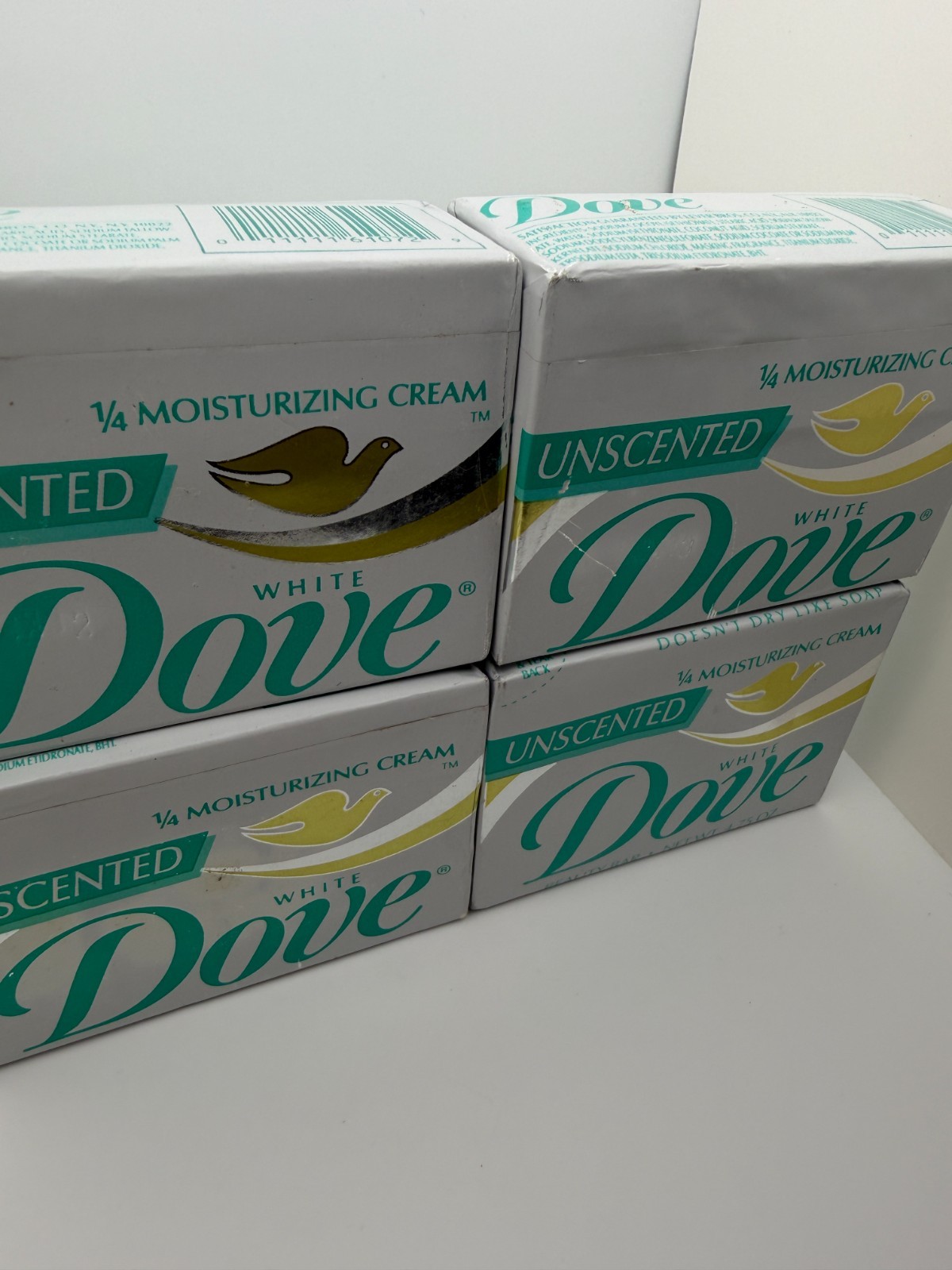 4 Vintage Dove Unscented Soap Bath Bar White 1/4 Moisturizing Cream NOS