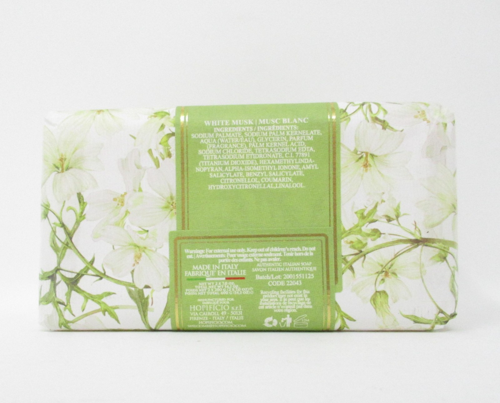 Hopificio Italian Luxury Bath Bar Soap 2 Pk White Musk scented 14oz (2x7oz)