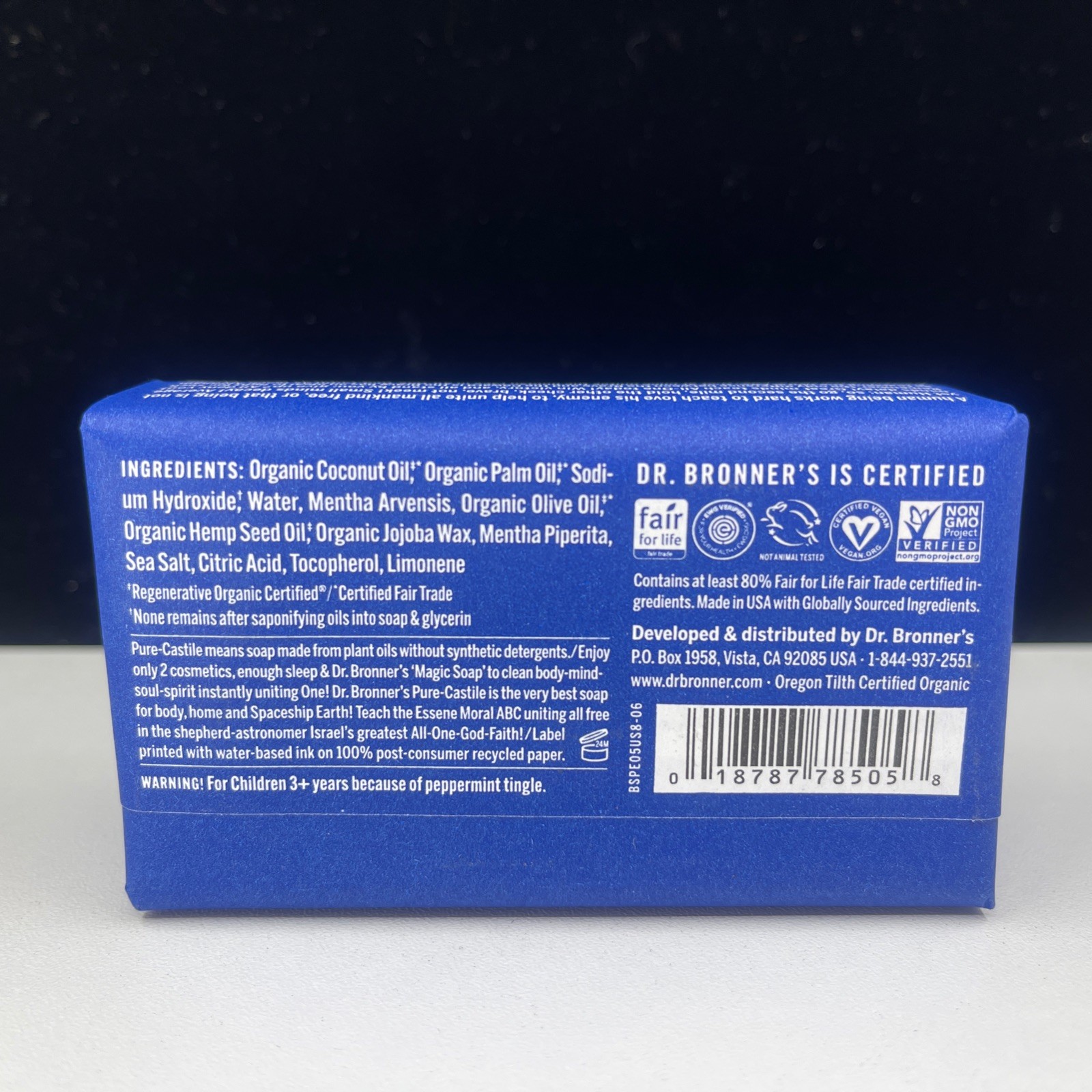Dr Bronners All One Pure Castile Magic Bar Soap Peppermint 5 oz