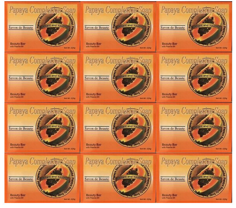 (12) Beauty Bars Papaya Complexion Soap Skin Tone Improvement w/ Papaya Oil