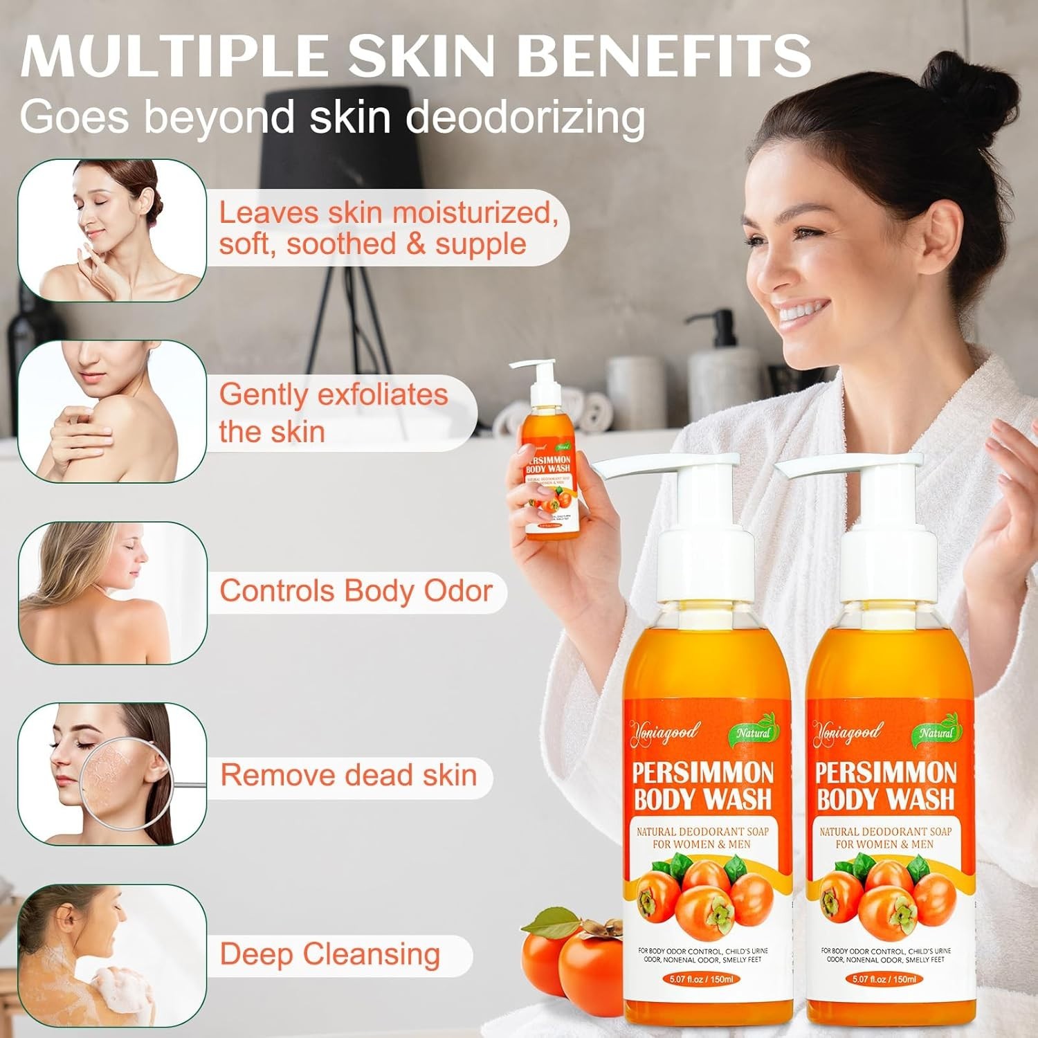 2 PCS Persimmon Body Wash for Strong Odor Control, Natural Persimmon Soap Bar…