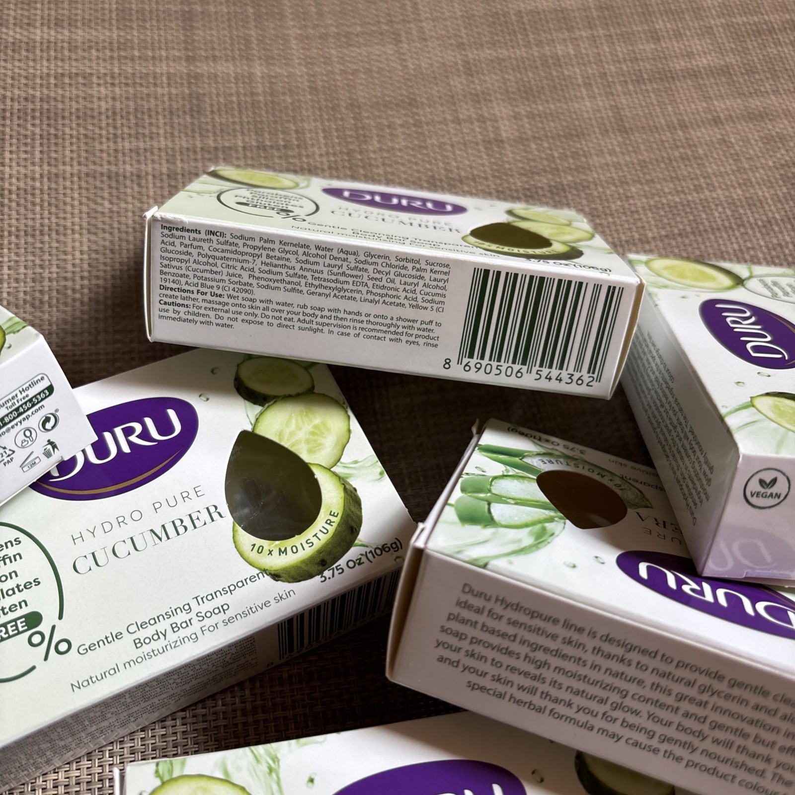 6x DURO HYDRO-PURE CUCUMBER transparent clear NO SILICONE Natural Vegan BAR SOAP
