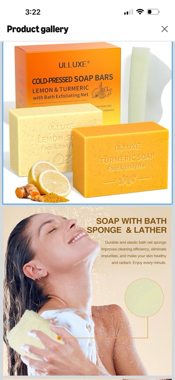 Lemon Turmeric Soap for Dark Body Spots Remover Brighten Soap Bar 2 Pk, Sponge