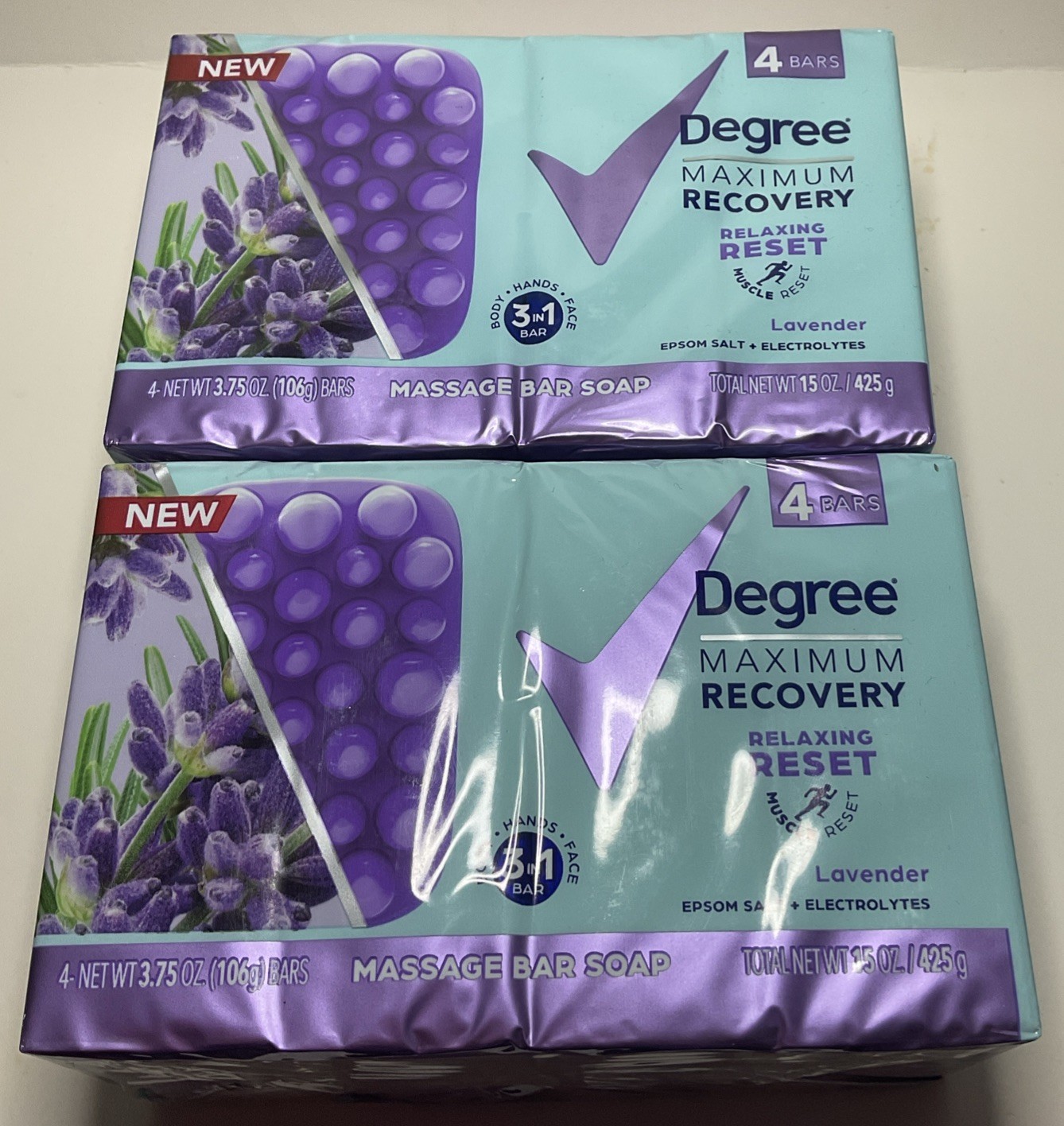 2 Degree Maximum Recovery Lavender Massage Bar Soap 15 OZ/425g 8 Bars Total