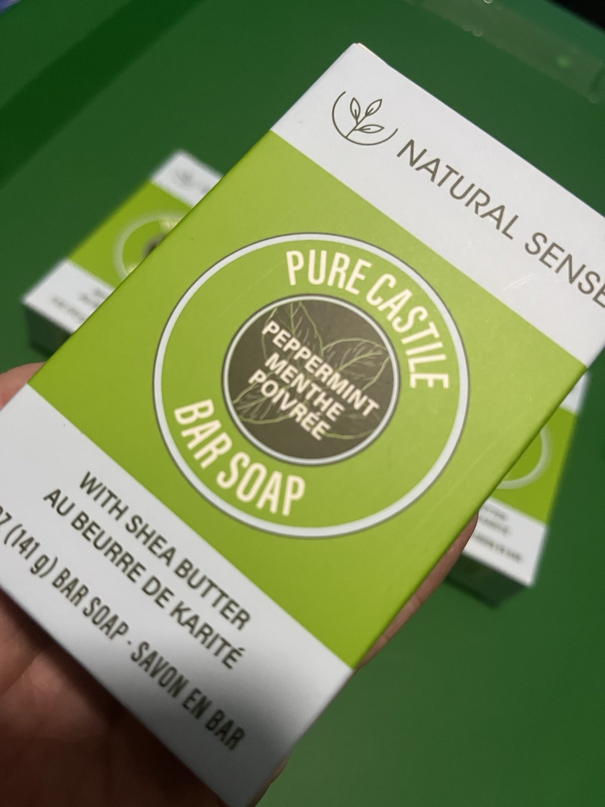 FOUR 5oz NATURAL SENSE Pure Castile Peppermint Bar Soap w Shea. Plant Based
