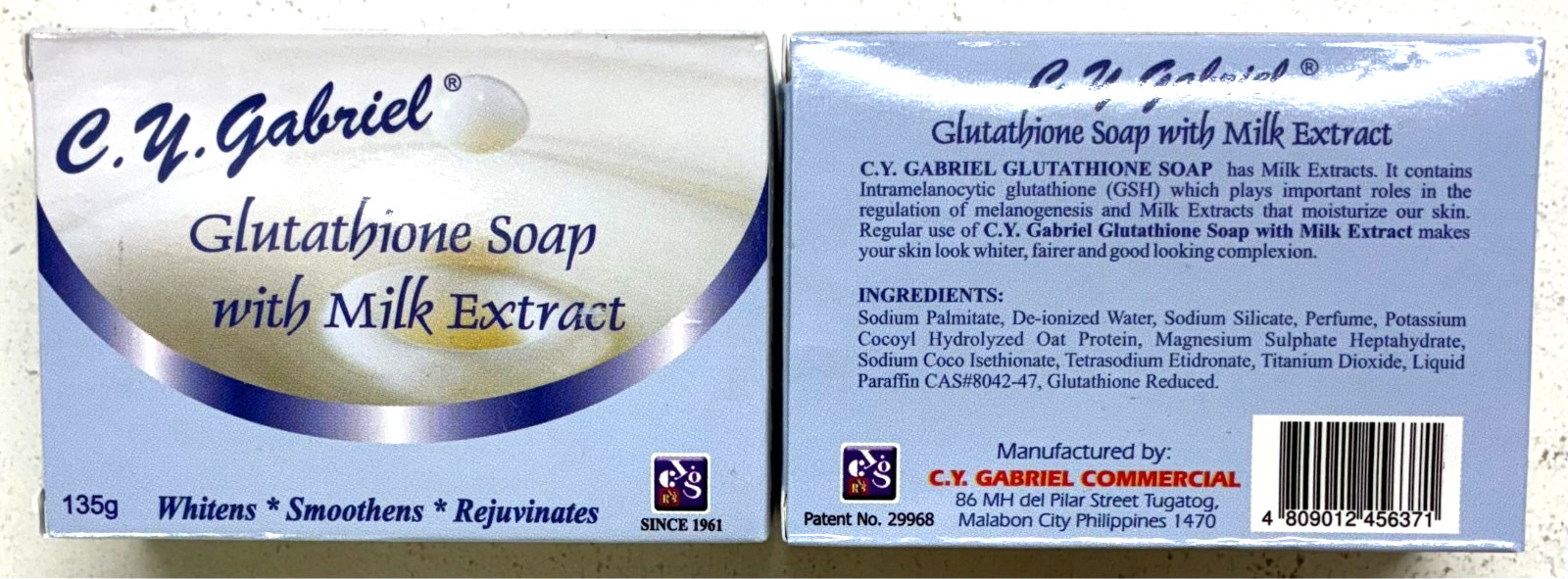C.Y. Gabriel Glutathione Soap with Milk Extract Bar Soap 135g New Lot of 2
