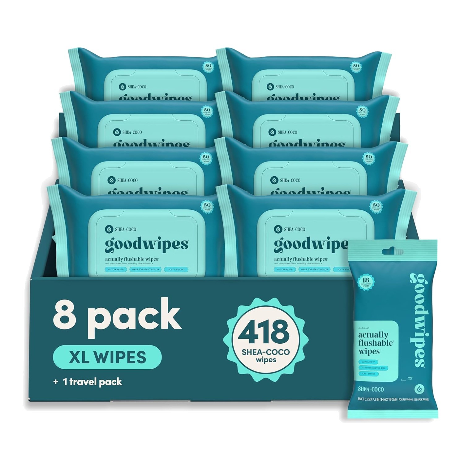 XL Flushable Wipes Bulk Pack, Shea-Coco Scent, 418 Count