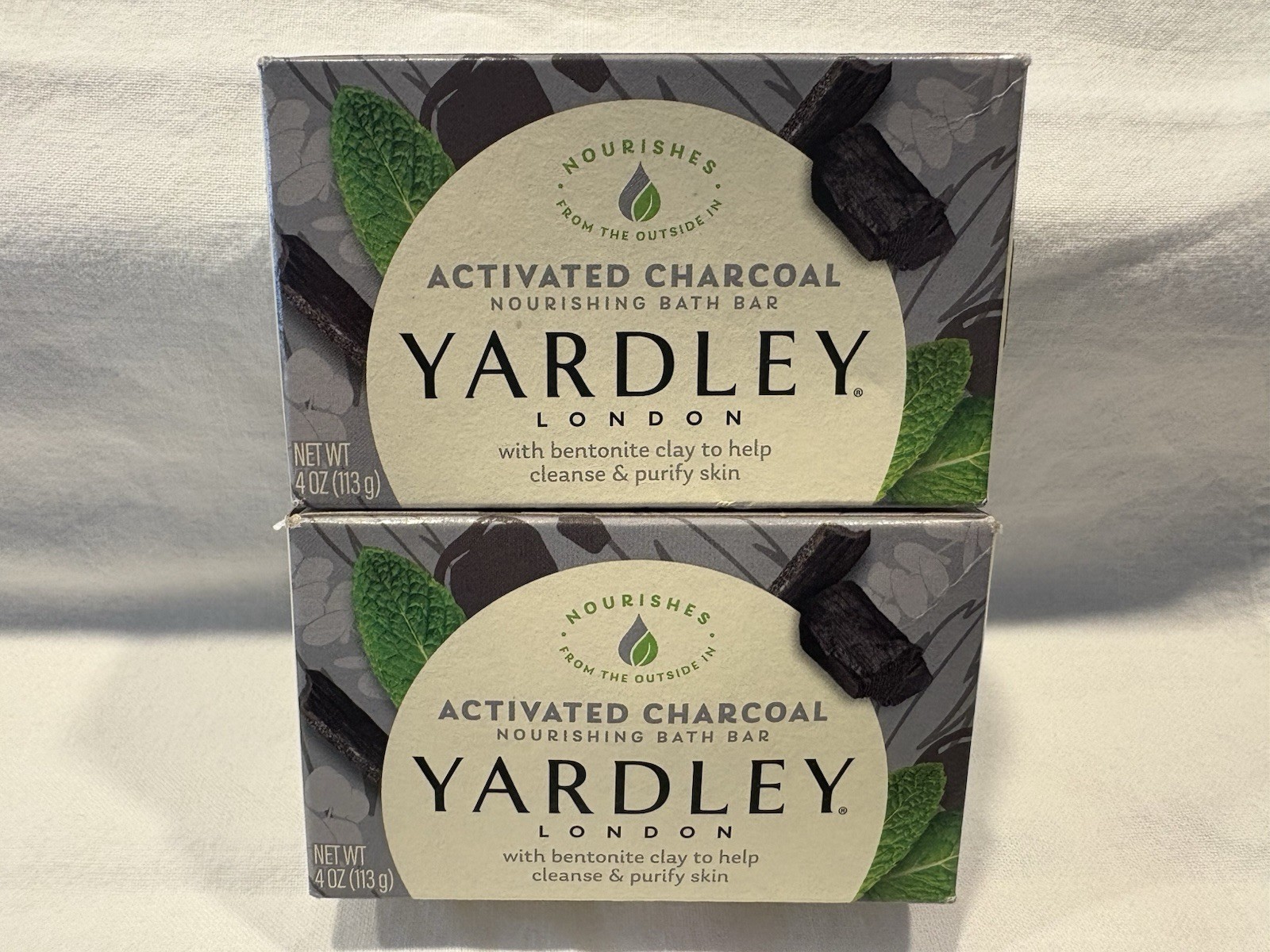 2 Yardley London Activated Charcoal Soap Bars W/Bentonite Clay 4 Oz Each NEW