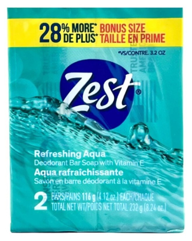 🆕️ ZEST (2-BARS) 4.12 Oz (116g) ●AQUA● *BONUS SIZE Refreshing Deodorant Soap🫧.