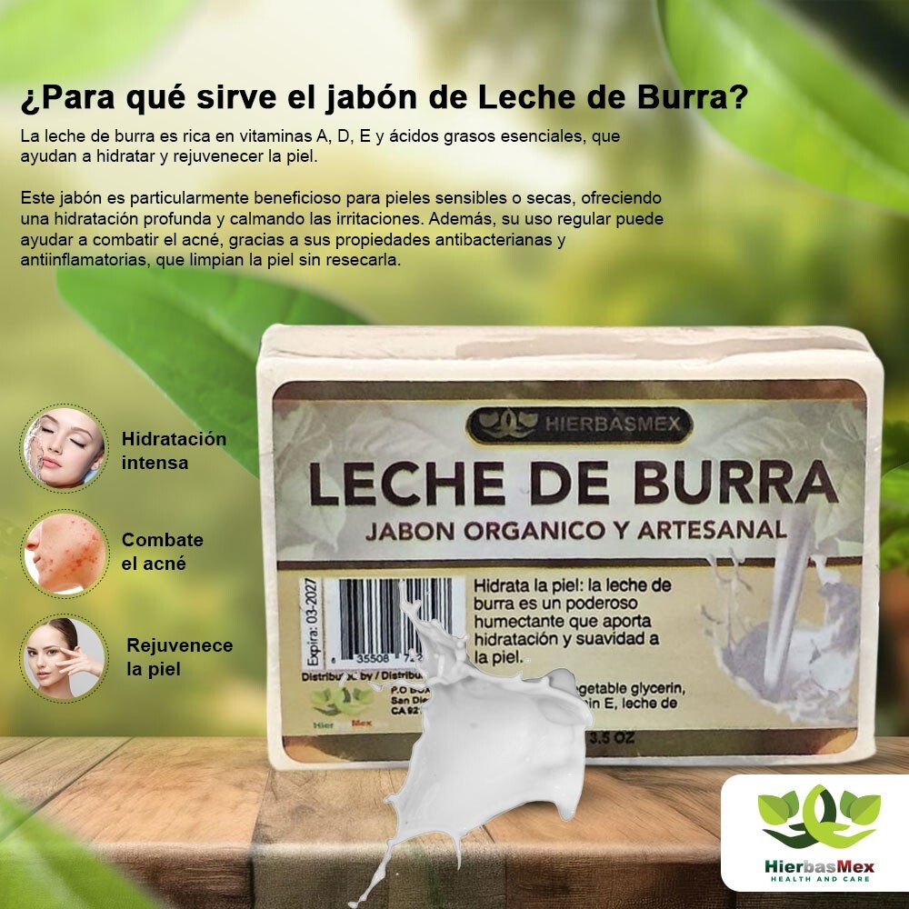 Jabon Leche de Burra Set 3 Jabones 100g. DONKEY’S MILK SOAP BAR HierbasMex