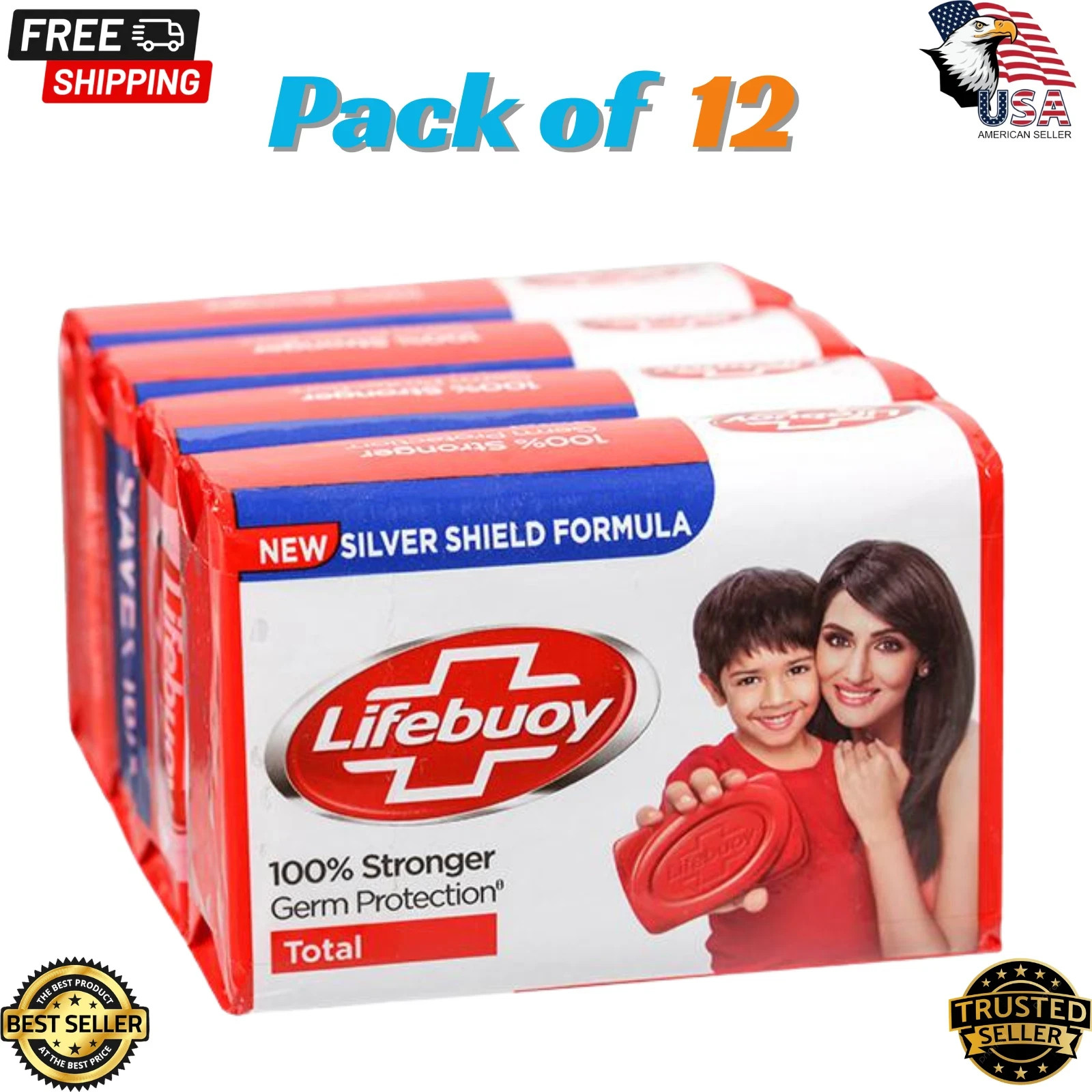 Pack Of 12 Lifebuoy Total Soap Bar 125g/4.40 Oz Each Free Shipping Expiry 2027