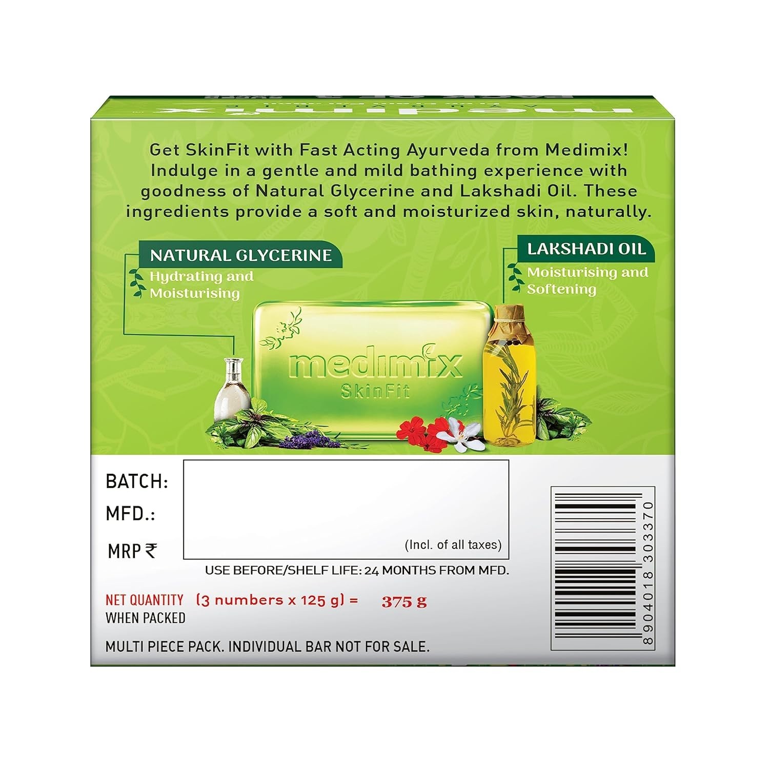 Medimix Ayurvedic Natural Glycerine Bathing Bar 125gm (Pack Of 3 )