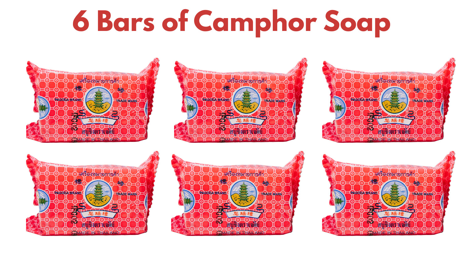 Camphor Soap Pagoda Brand, Traditional Thai Deodorant, Pack of 6