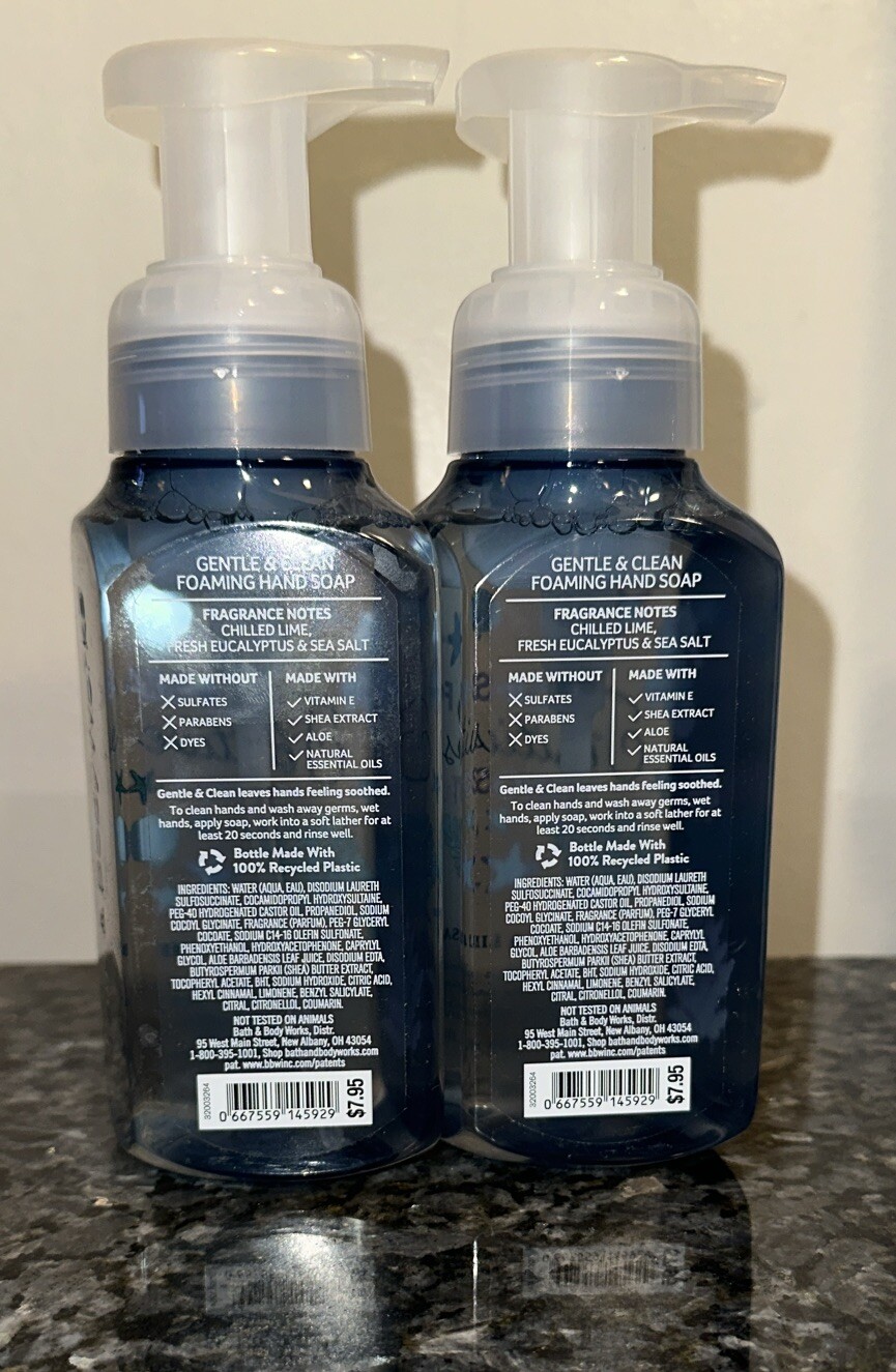 Bath & Body Works Foaming Hand Soap Lot Set of 2 SEA SALT & LIME essential oils