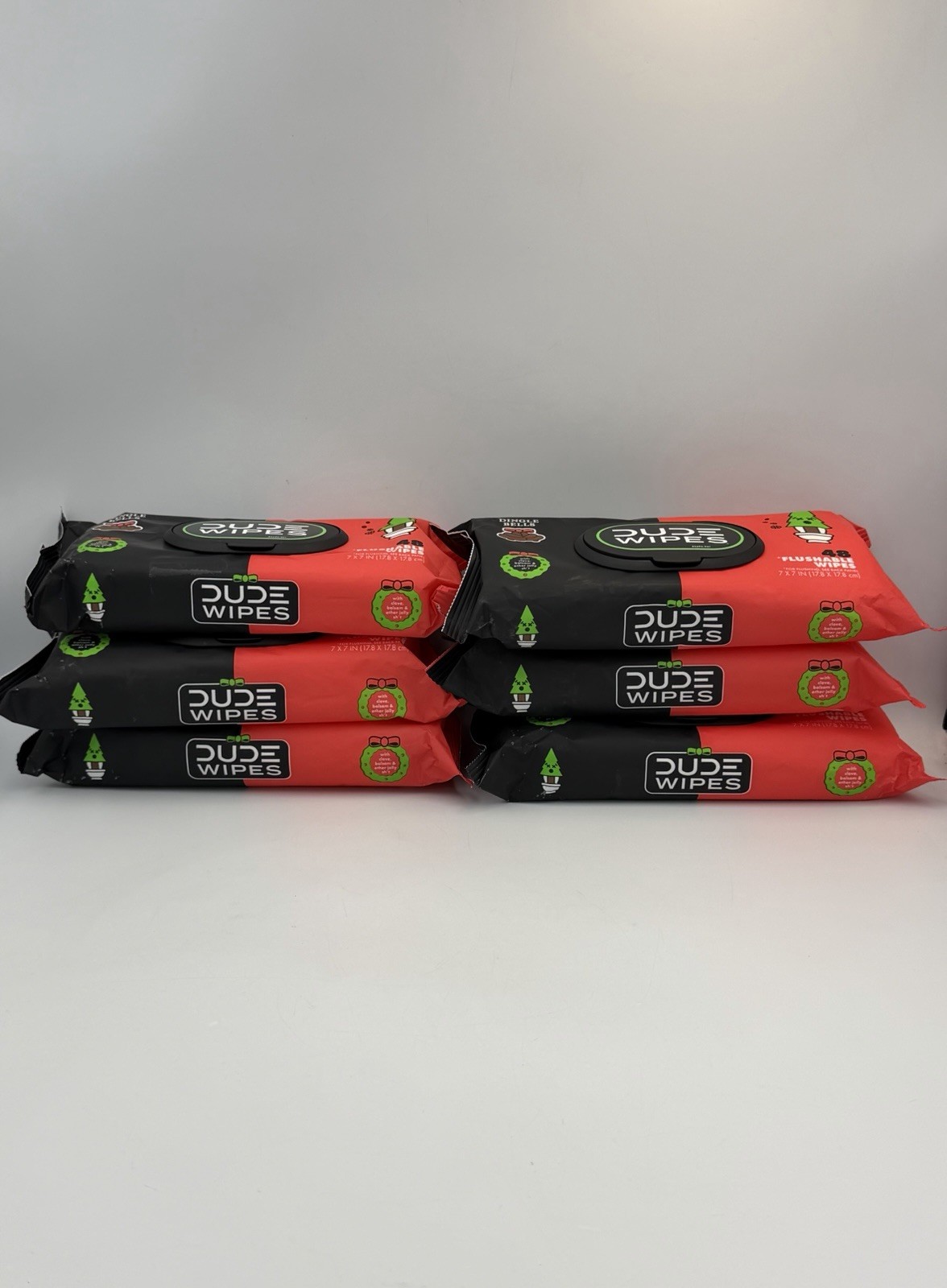 DUDE Wipes Dingle Bells Flushable 6 Pack 288 Wet Wipes Sealed