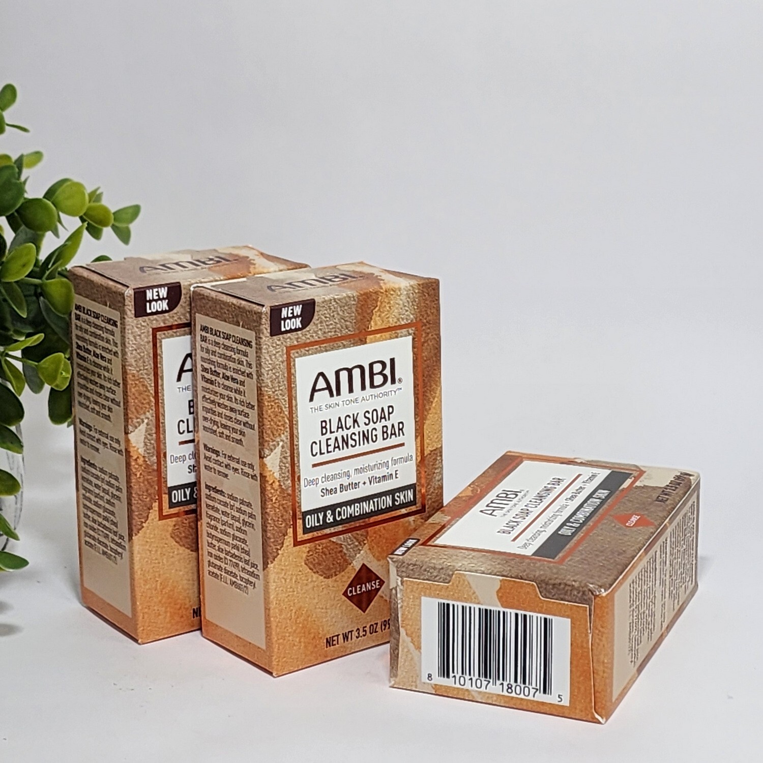 AMBI Black Soap Cleansing Bar for Oily & Combination Skin 3.5 oz each – 3-Pack