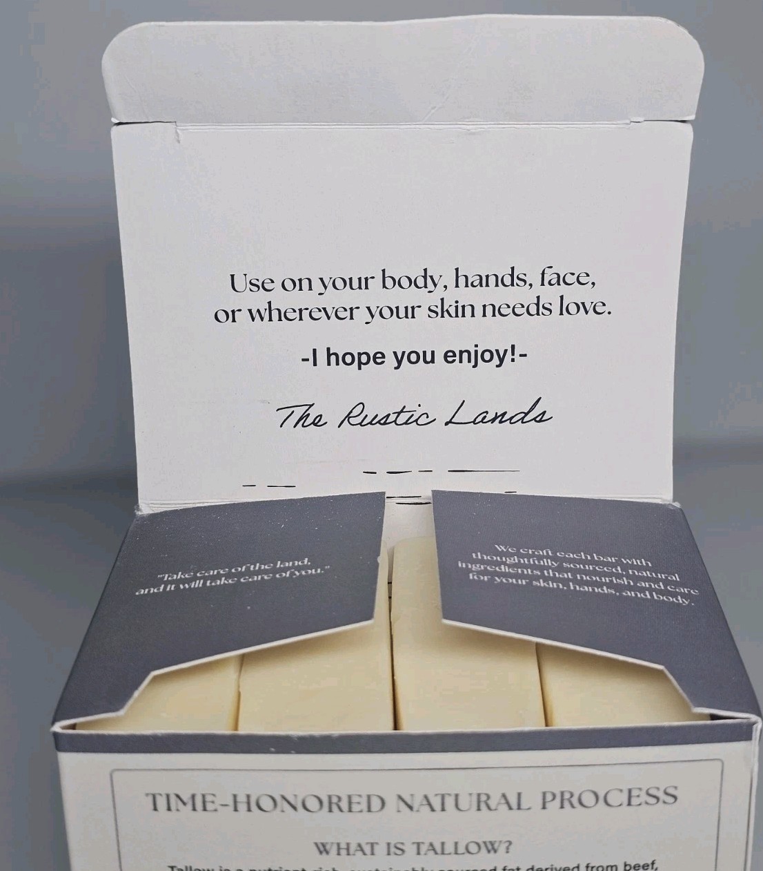 THE RUSTIC LANDS Grass Fed Beef Tallow Soap 4 Bar w/ Honey & Olive Oil Unscented