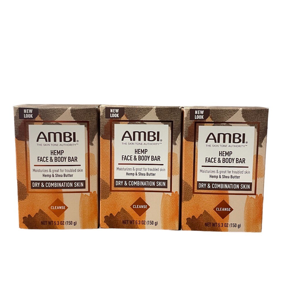AMBI HEMP & SHEA BUTTER FACE & BODY BAR DRY & COMBINATION SKIN{ 3 } 150 ML Each