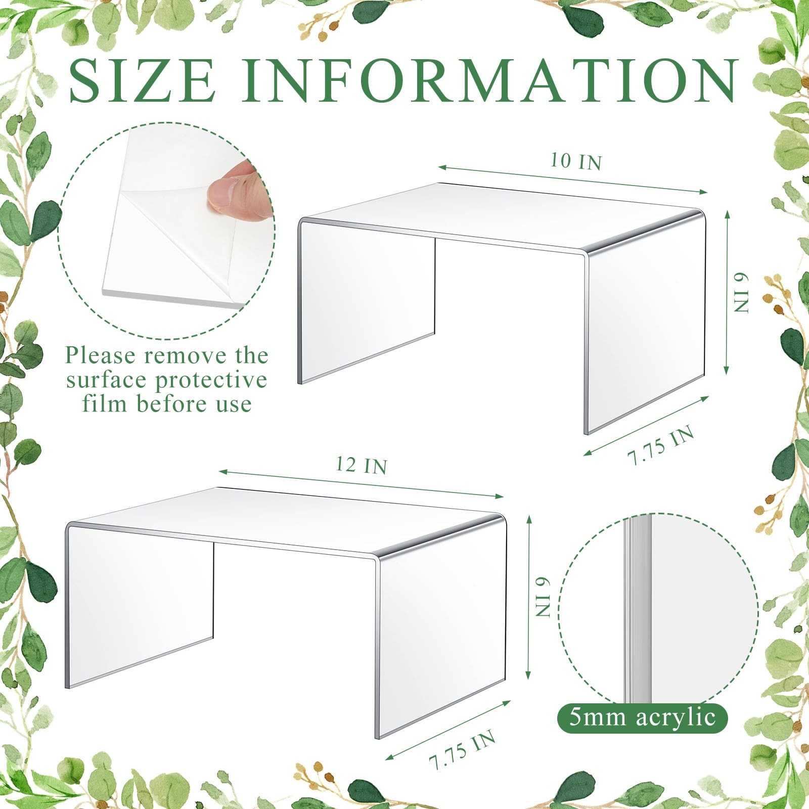 RattanView 2 Pcs 10 Inch, 12 Inch Large Acrylic Risers Display Stands 5 mm Thick