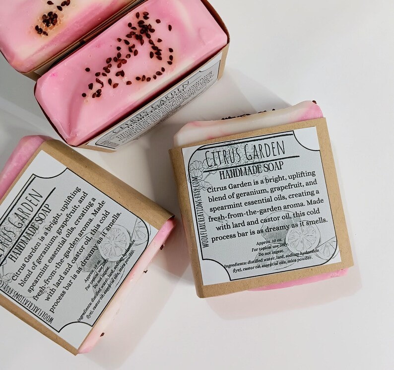 Citrus Garden Cold Process Soap | Geranium Grapefruit Spearmint Handmade Soap
