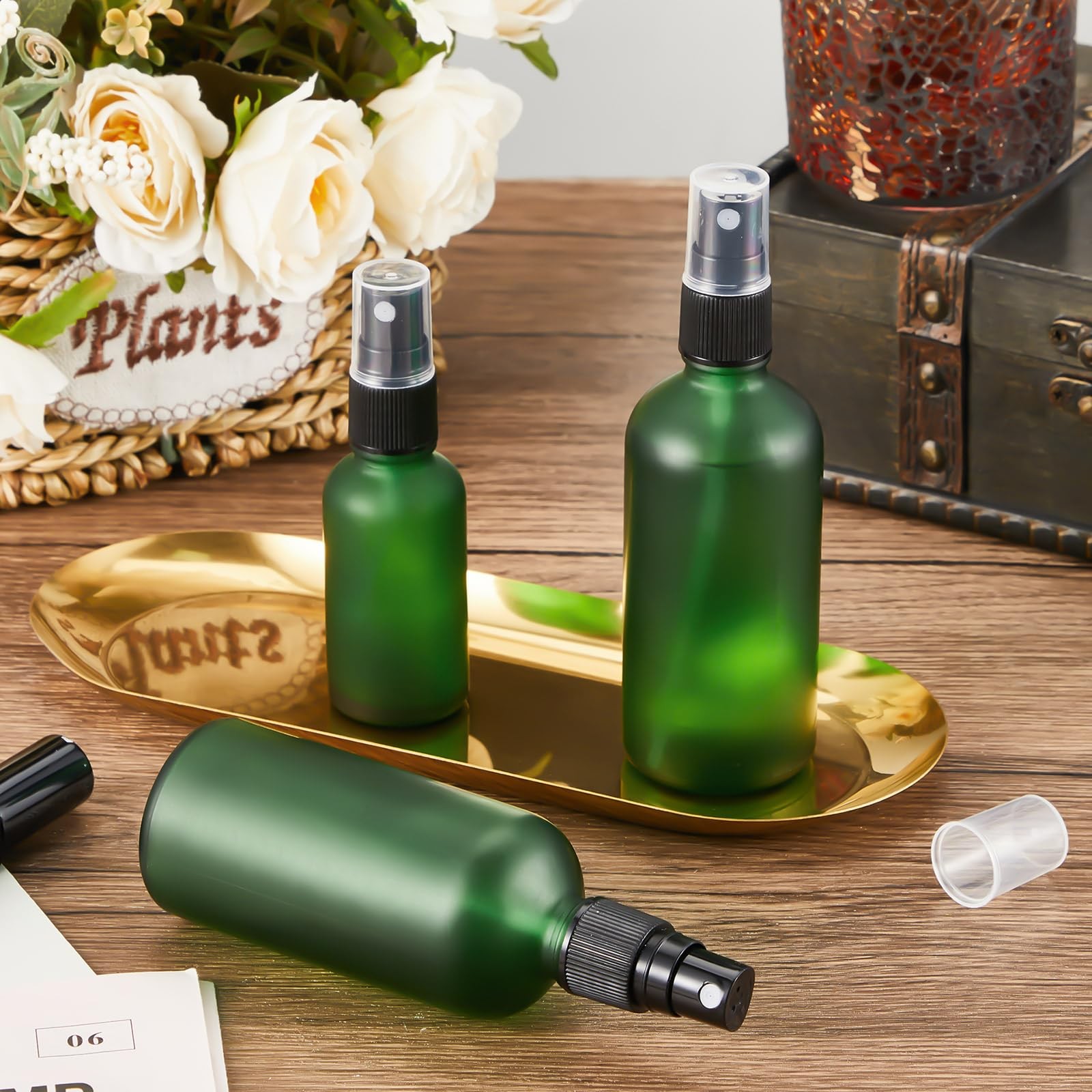 Roshtia 30 Pcs 3.4 oz 100 ml Green Glass Spray Bottles Refillable Perfume Atomiz