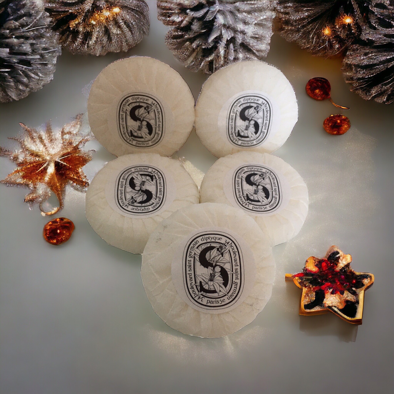 5 Diptyque L’ART DU SOIN Travel Size Soap Bars Exclusively for LA BOTTEGA 1.1oz