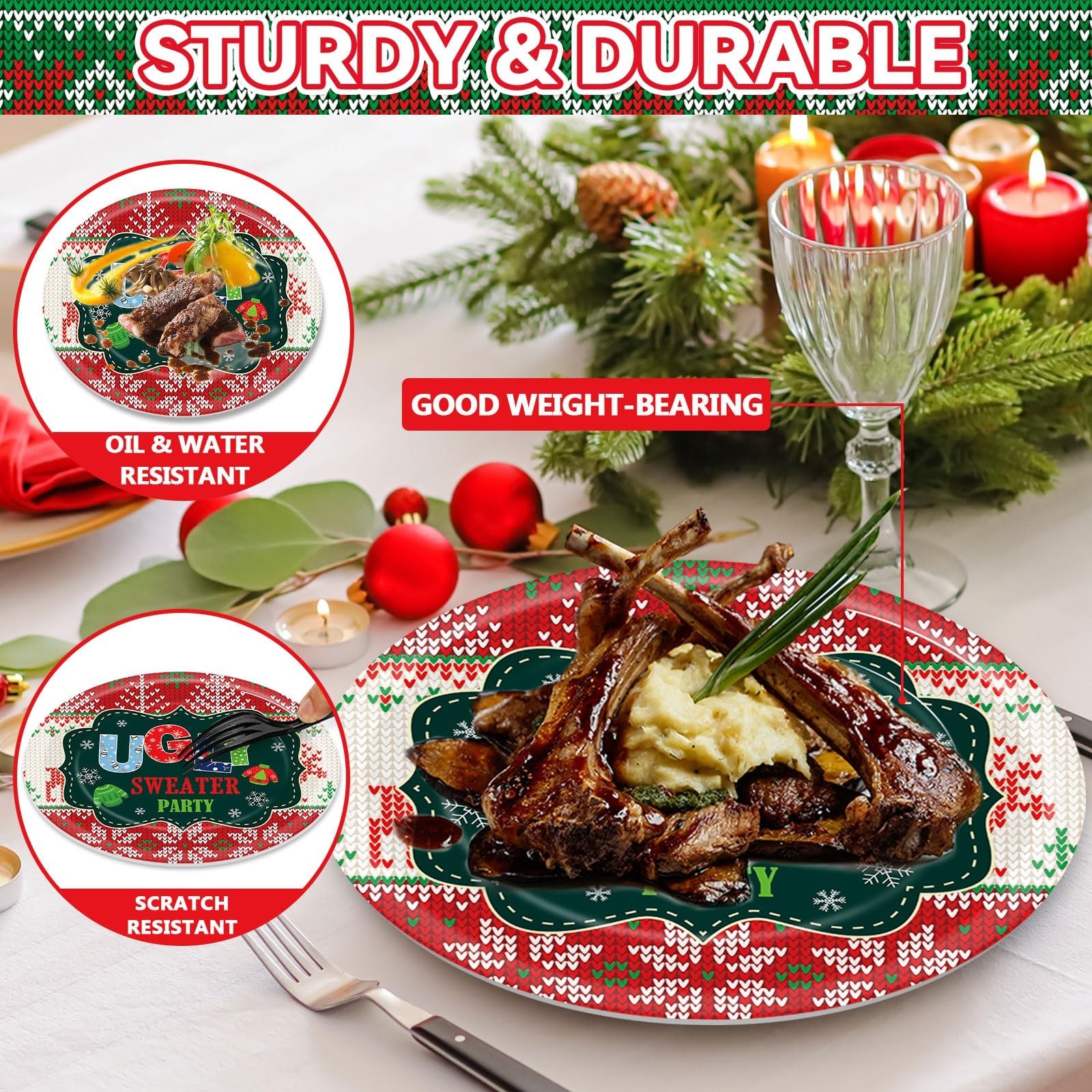 50PCS Christmas Ugly Sweaters Oval Paper Plates Merry Christmas Plates Tablew…