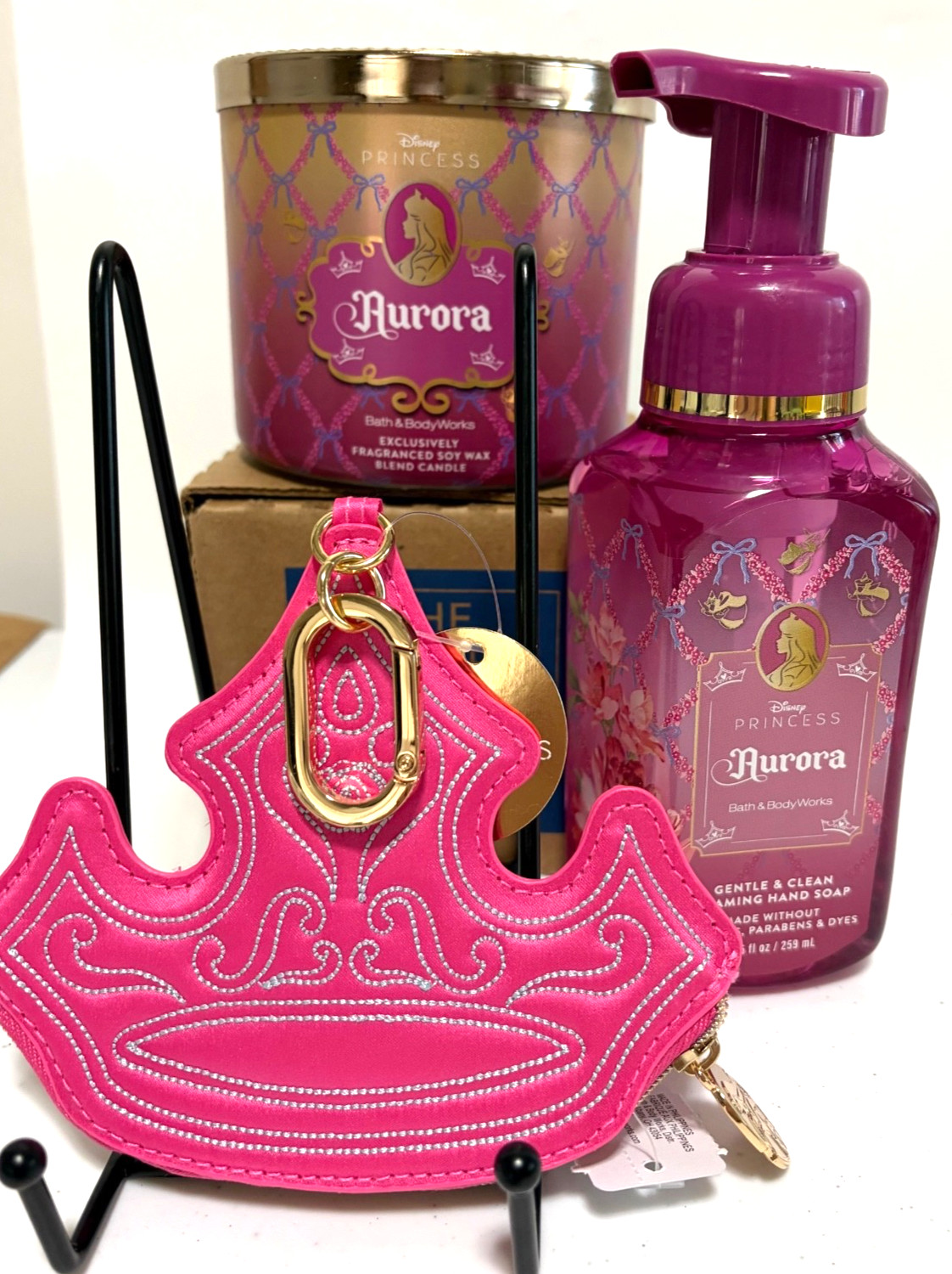 NEW! Bath & Body Works Disney Aurora Coin Purse/3 Wick & Foaming Soap Bundle